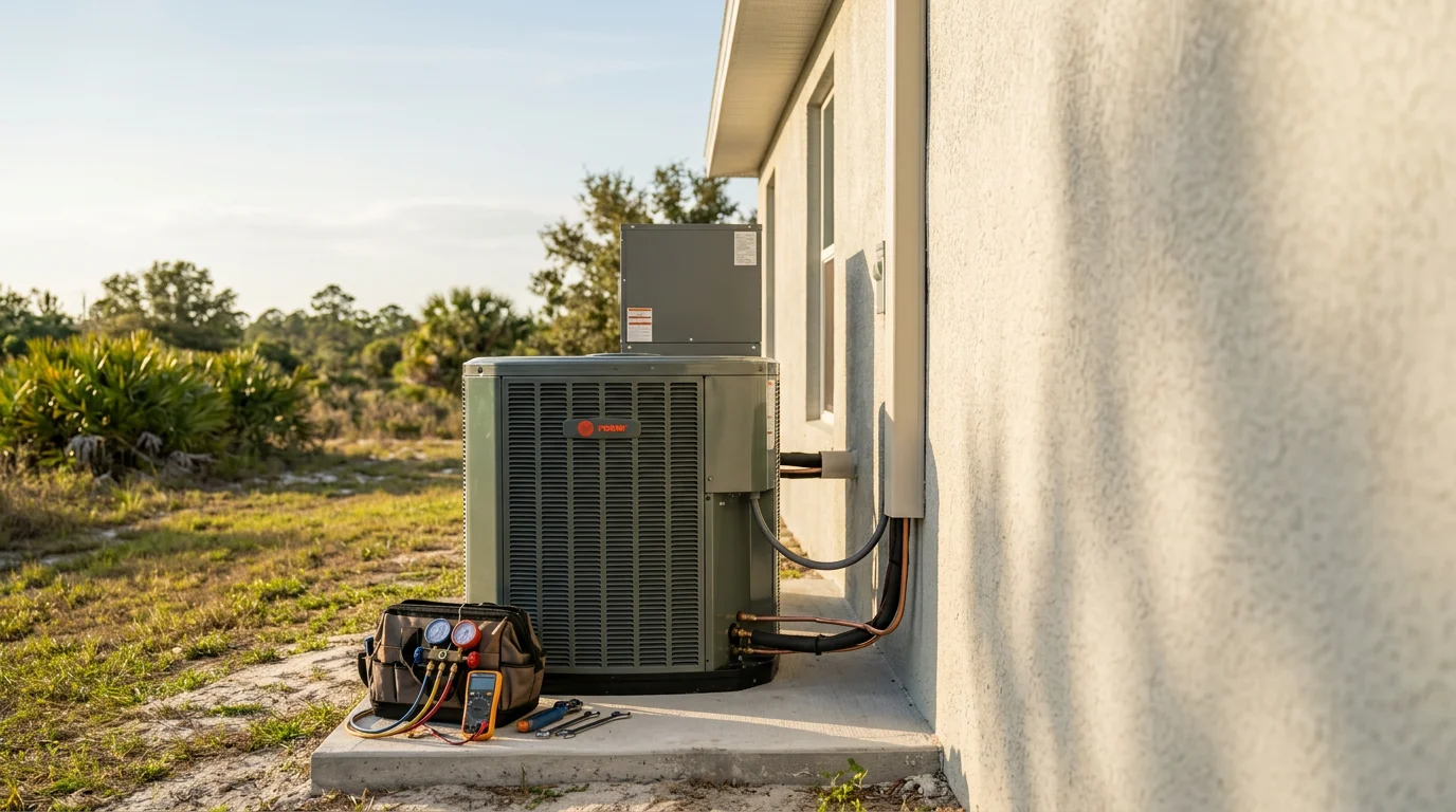 Heating system furnace installed in a residential basement