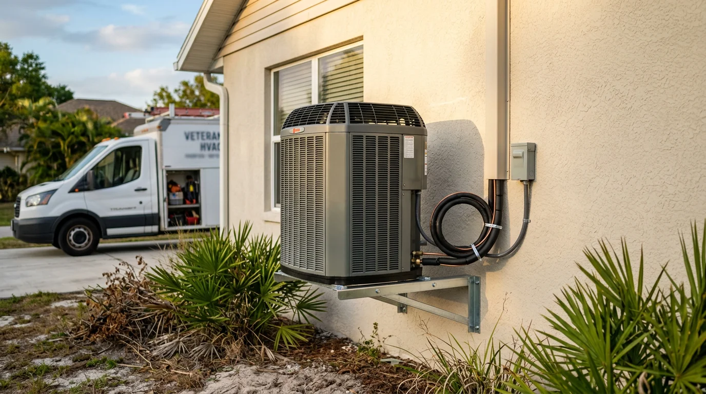 HVAC technician installing an air conditioning unit in a home